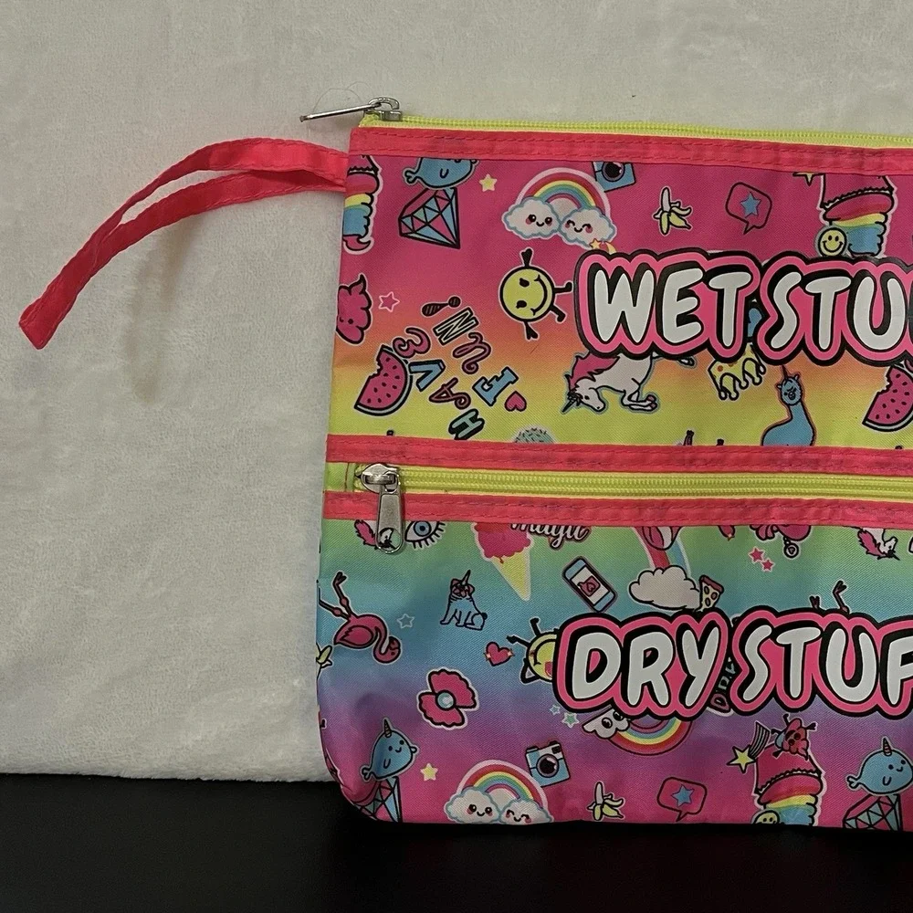 Justice Girls Wet Dry Stuff Bikini Bag Tote Pool Beach Travel 2017 Multicolor